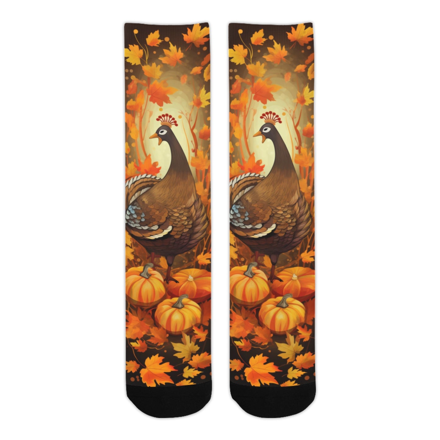 Thanksgiving Socks, Orange Fall Leaves Turkey Pumpkin Crew Sublimation Women Men Designer Fun Novelty Cool Funky Crazy Casual Unique Starcove Fashion