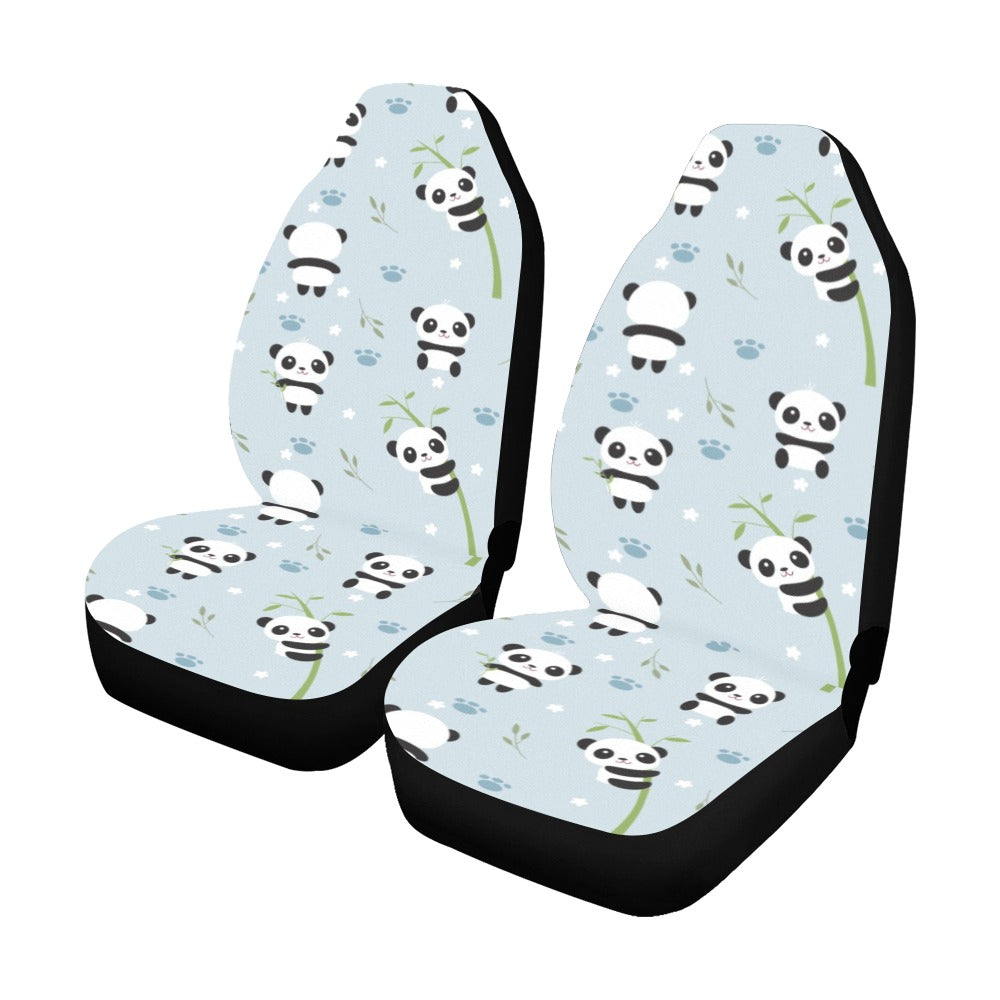 Panda Car Seat Covers 2 pc, Bamboo Animal Print Pattern Front Seat Dog Vehicle SUV Auto Universal Protector Accessory Men Women