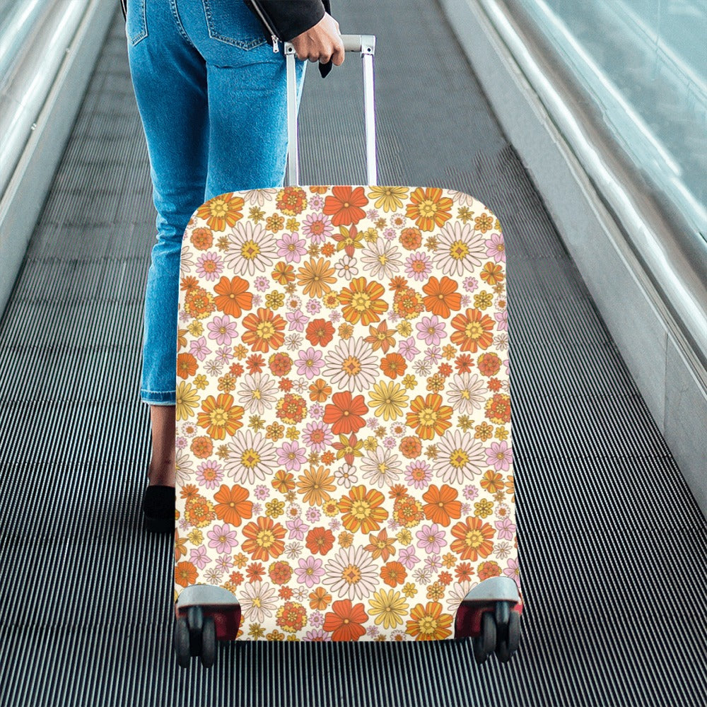 Groovy Flowers Luggage Cover, Retro 70s Funky Floral Cute Aesthetic Print Suitcase Bag Washable Protector Small Large Travel Gift Starcove Fashion