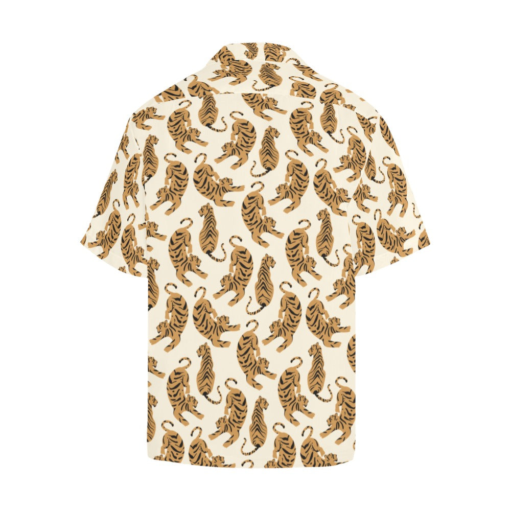 Tiger Men Hawaiian Shirt, Animal Print Vintage Retro Summer Tropical Hawaii  Aloha Beach Plus Size Cool Leaves Button Down Shirt