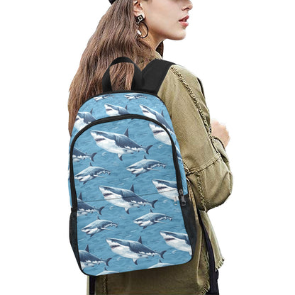 Great White Shark Backpack, Ocean Sea Print Men Women Kids Gift Him Her School College Waterproof Side Mesh Pockets Aesthetic Bag