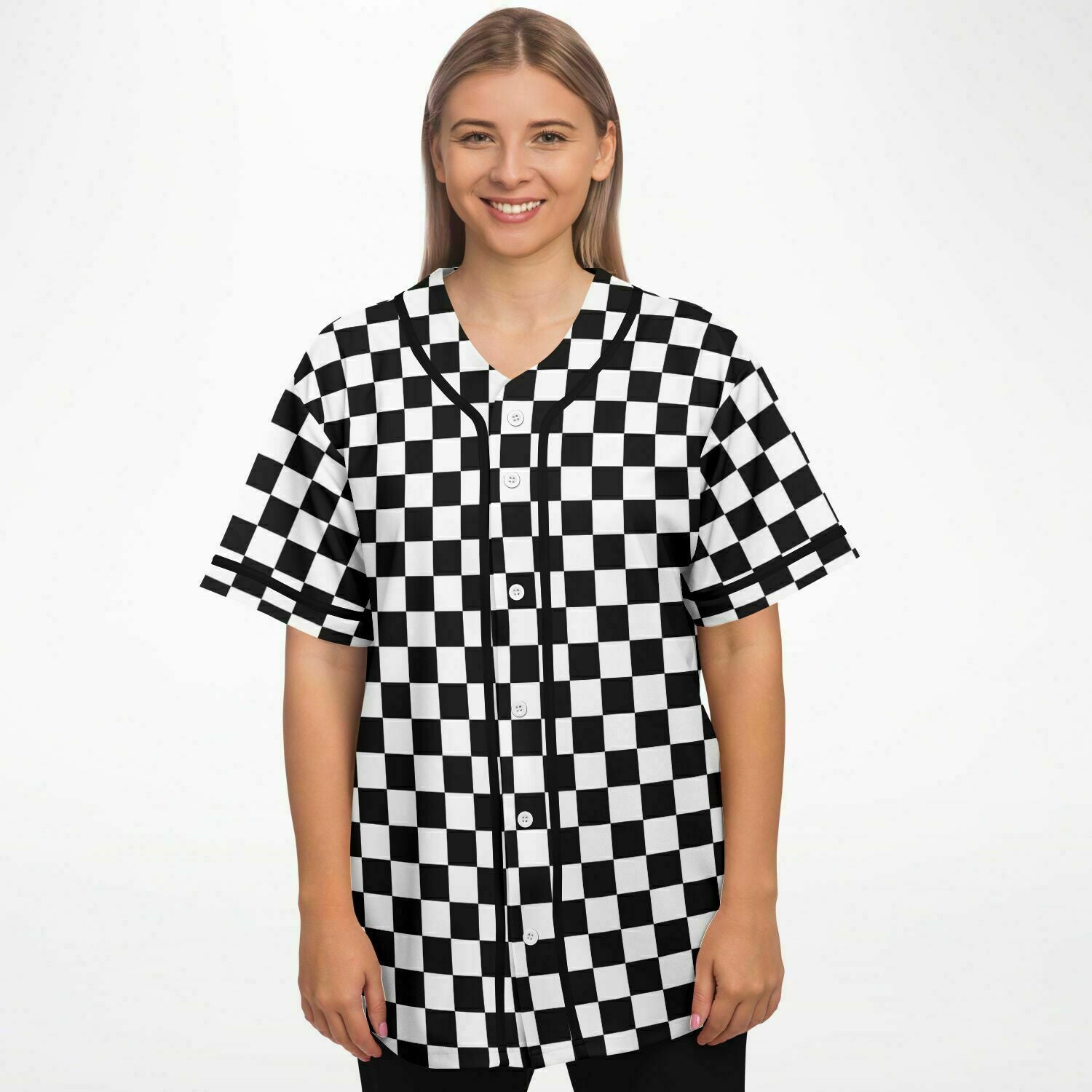 Checkered Baseball Jersey Shirt, Black White Check Men Women Unisex Vintage  Season Coach Player Moisture Wicking Tshirt - XS