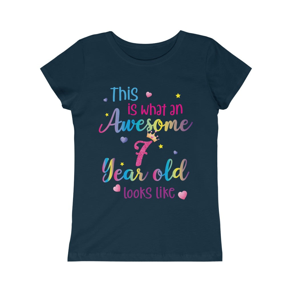 This is What an Awesome 7 Year Old Looks Like Girls Shirt, Birthday 7th  Seven Year Fun Rainbow Party Gift Kids Crewneck Girls Princess Tee