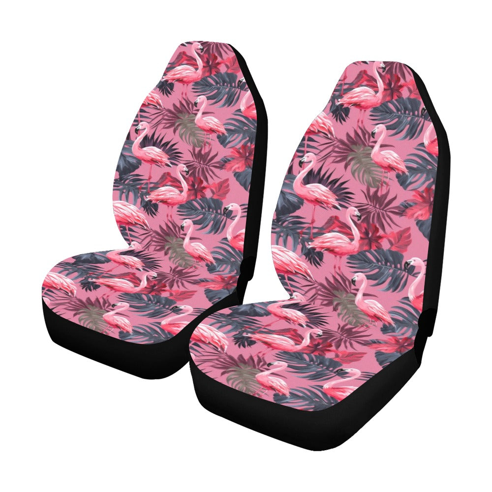 Flamingo Car Seat Covers for Vehicle 2 pc, Hot Pink Bird Cute Tropical Front Vehicle SUV Vans Men Women Protector Accessory