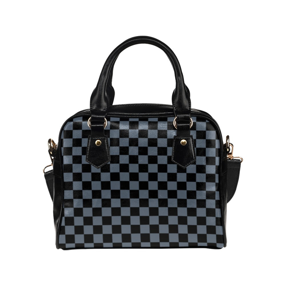 Gray Checkered Purse Handbag with Shoulder Strap Cute Black Grey