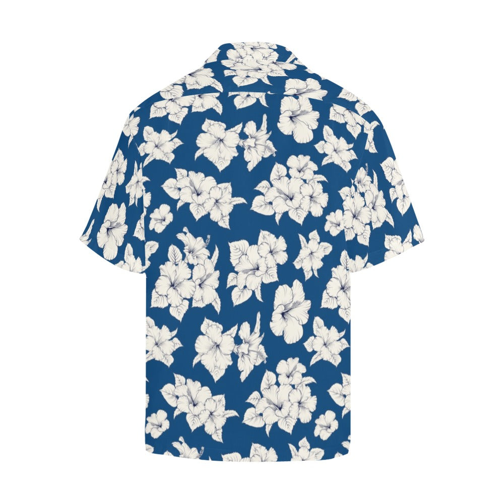 Blue Hibiscus Men Hawaiian shirt, Floral Floral Print Vintage Retro Summer Hawaii Aloha Beach Plus Size Cool Leaves Button Down Shirt Starcove Fashion