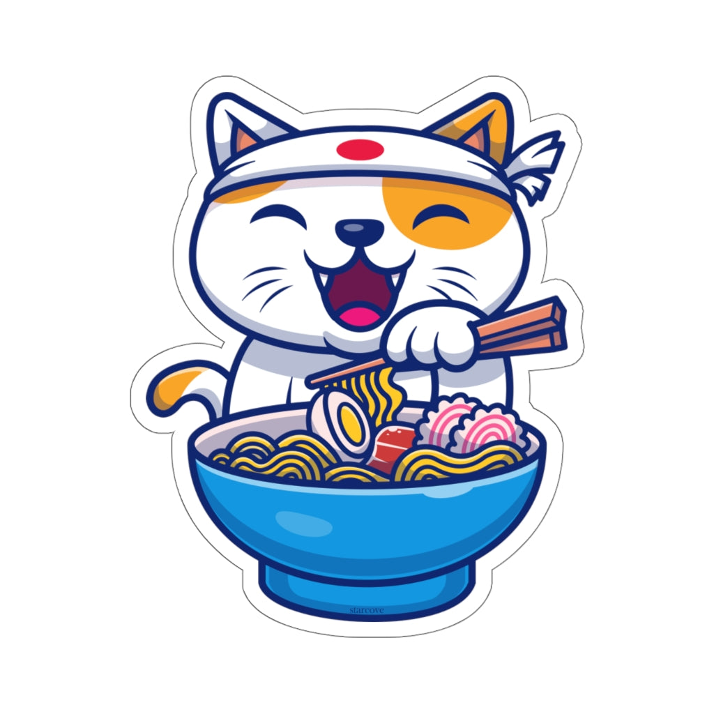 Cat Ramen Food Sticker, Asian Noodle  Laptop Decal Vinyl Cute Waterbottle Tumbler Car Waterproof Bumper Aesthetic Die Cut Wall Mural Starcove Fashion