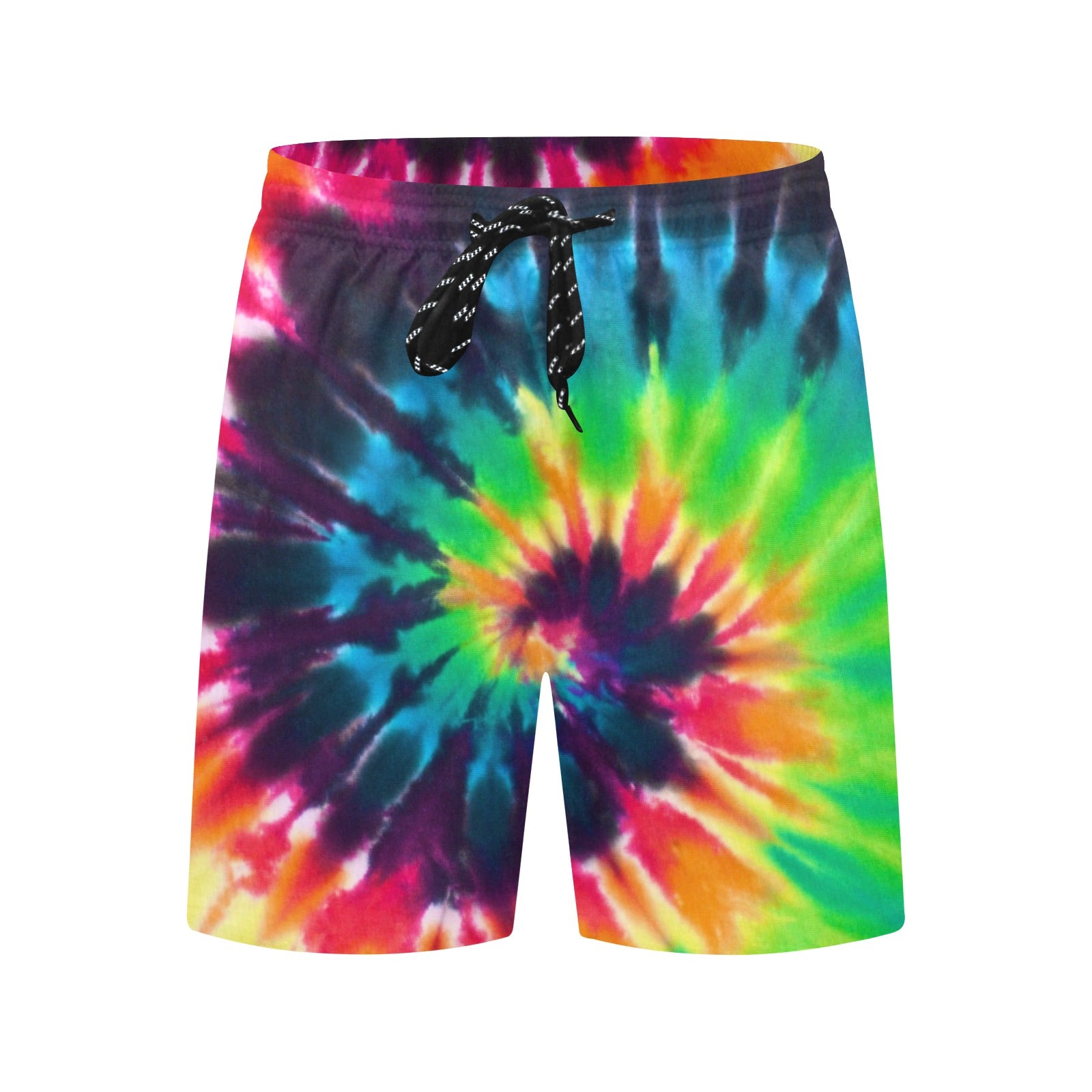 Tie Dye Men Swim Trunks, Spiral Mid Length Shorts Beach Pockets Mesh Lining Drawstring Boys Casual Bathing Suit Plus Size Swimwear Starcove Fashion