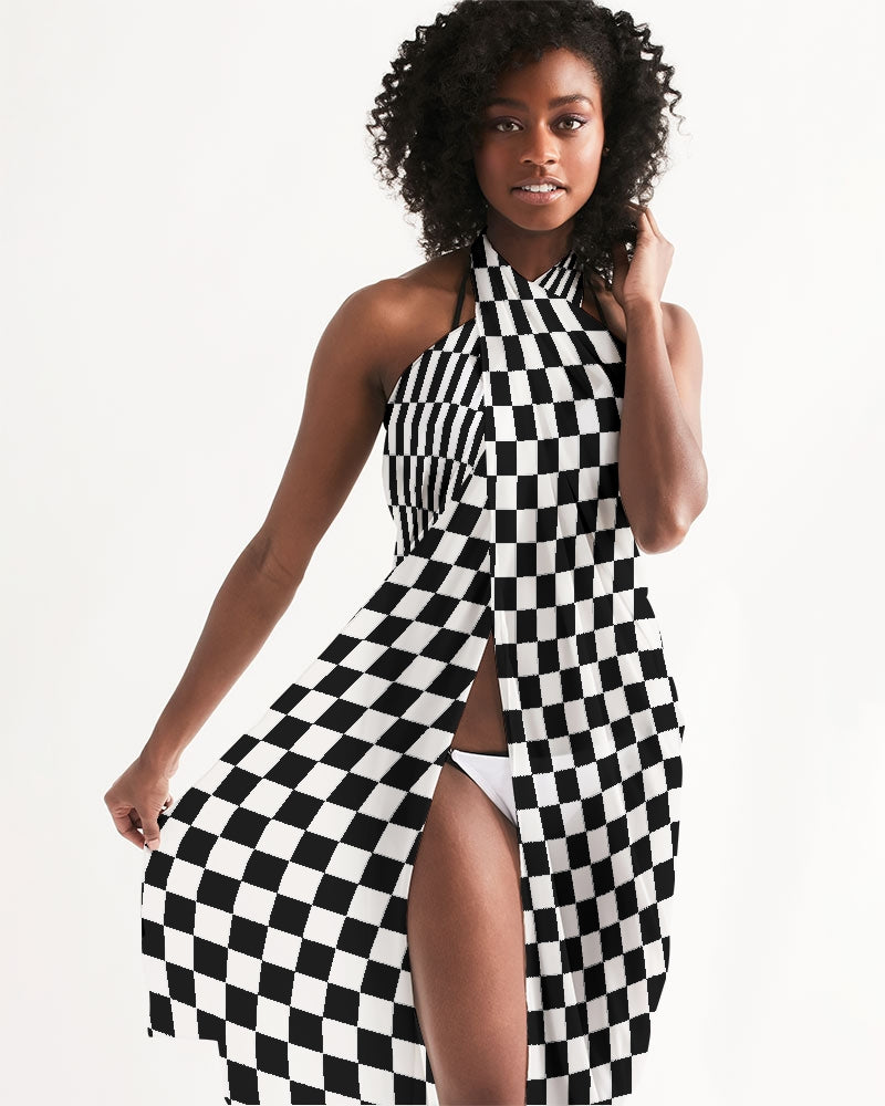 Black White Checkered Swimsuit Cover Up Women Racing Check Wrap