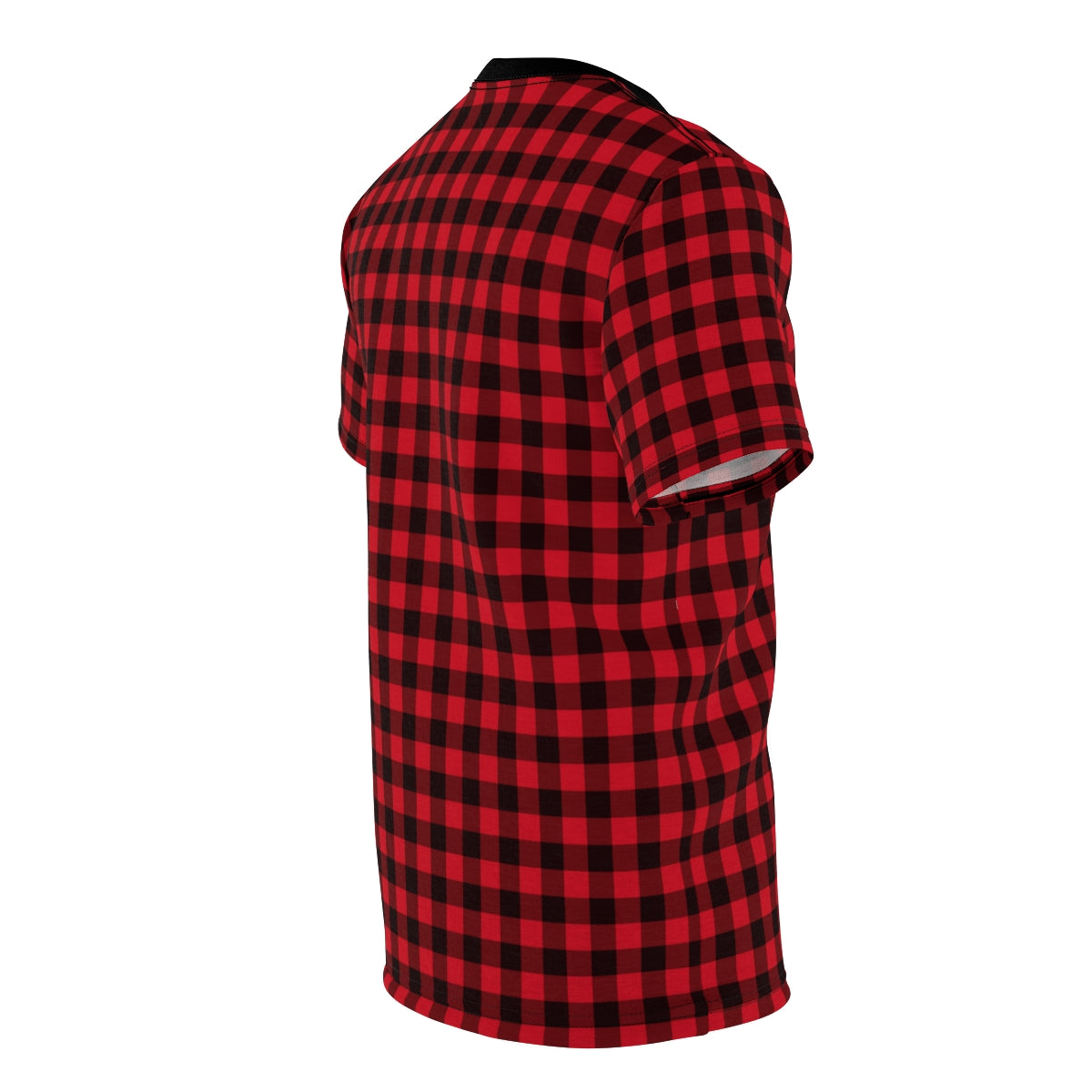 Red Buffalo Plaid Men Tshirt, Black Holiday Party Lumberjack Check  Checkered Designer Christmas Crewneck Unisex Shirt