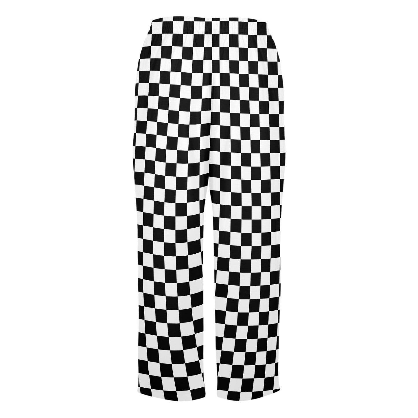 Checkered Women Pajamas Pants, Black White Check Checkerboard Satin PJ Pockets Trousers Couples Matching Ladies Trousers Bottoms