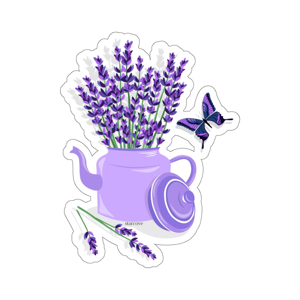 Purple Lavender Decal, Butterfly Pot Flowers Die Cut Stickers Laptop Vinyl Cute Waterbottle Tumbler Car Aesthetic Label Wall Mural Starcove Fashion