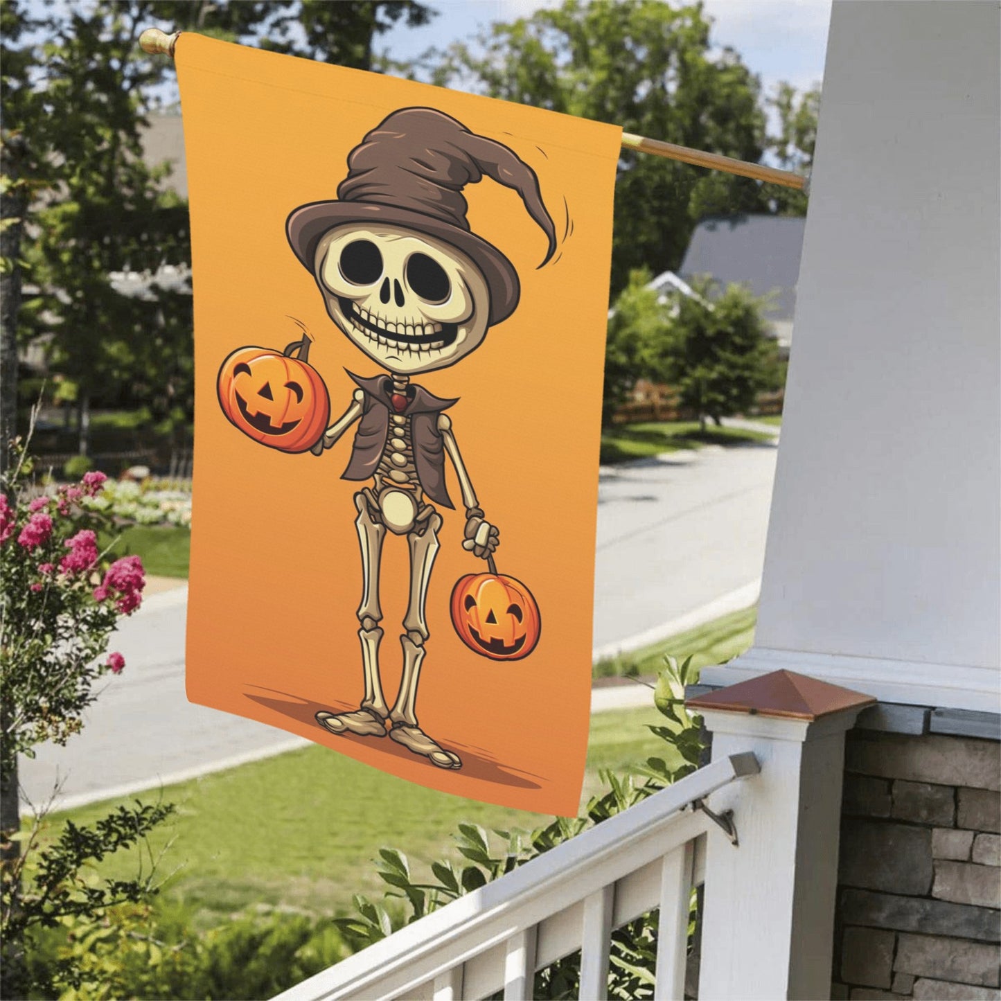 Skeleton Garden Flag, Fall Autumn Pumpkin Halloween Home Banner Spooky Season Yard Decoration House Outdoor Funny Sign