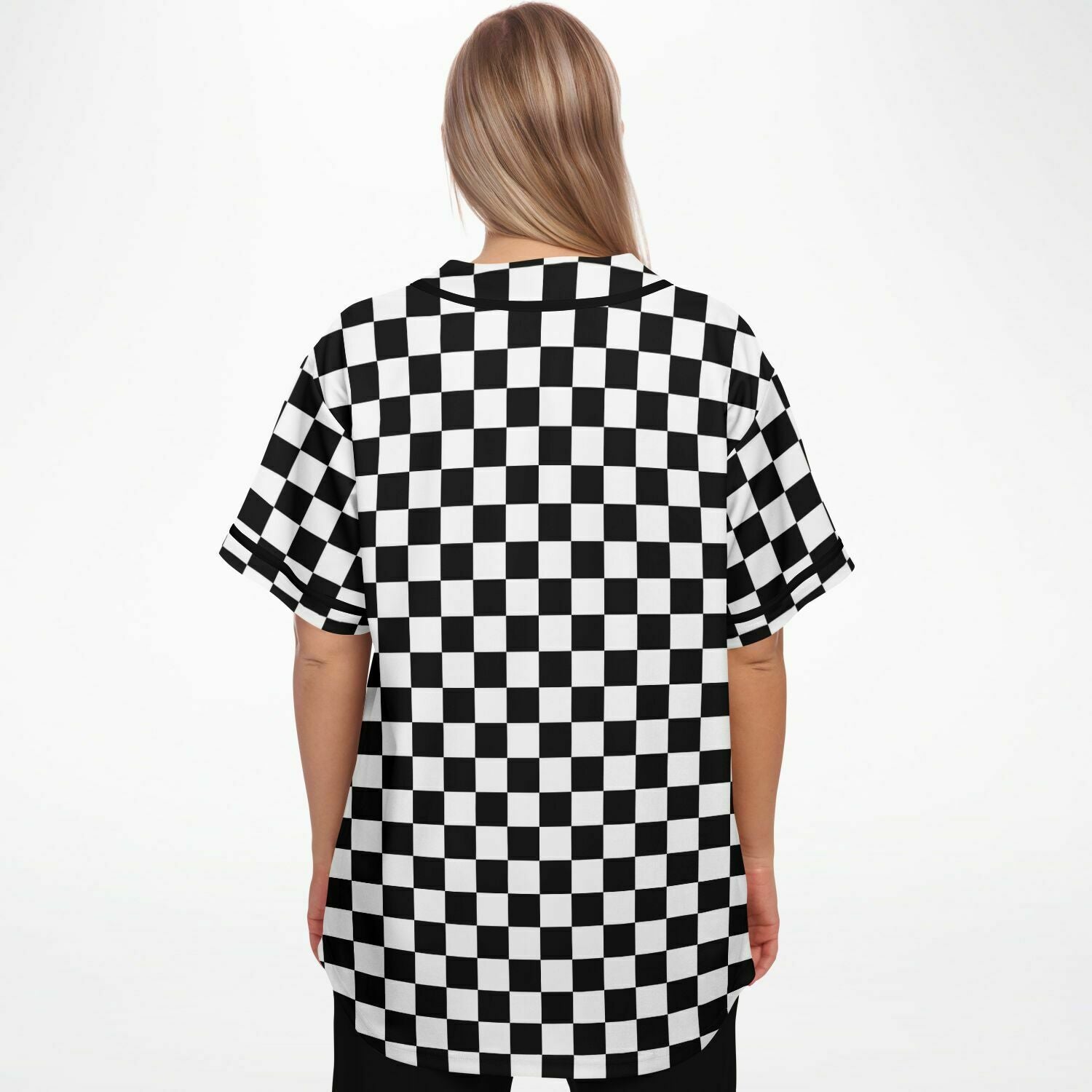 Checkered Baseball Jersey Shirt, Black White Check Men Women Unisex Vintage  Season Coach Player Moisture Wicking Tshirt - XS