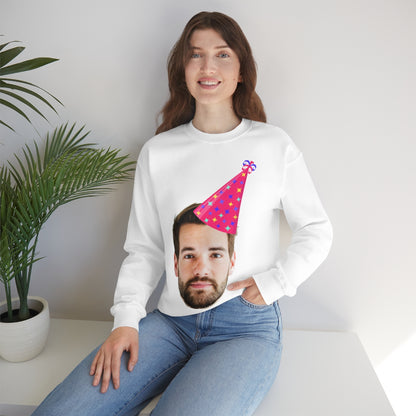 Custom Photo Sweatshirt, Face Birthday Party Hat Crewneck Fleece Sweater Jumper Pullover Men Women Adult Top Starcove Fashion