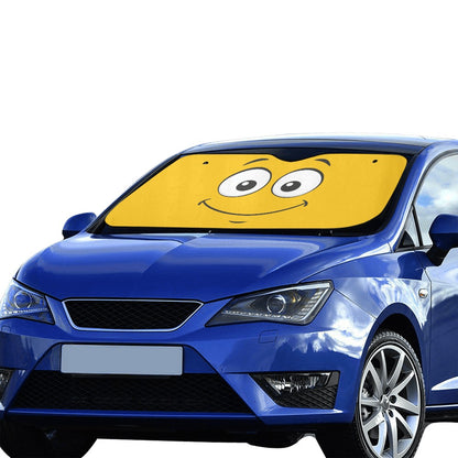 Cartoon Eyes Windshield Sun Shade, Happy Smiling Face Yellow Car Accessories Auto Protector Window Visor Screen Decor 55" x 29.53"