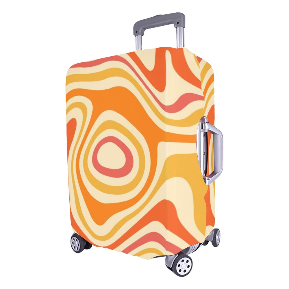 Retro Groovy Luggage Cover, Vintage 70s Funky Orange 1970s Aesthetic Suitcase Hard Bag Washable Protector Small Large Carry Travel Gift