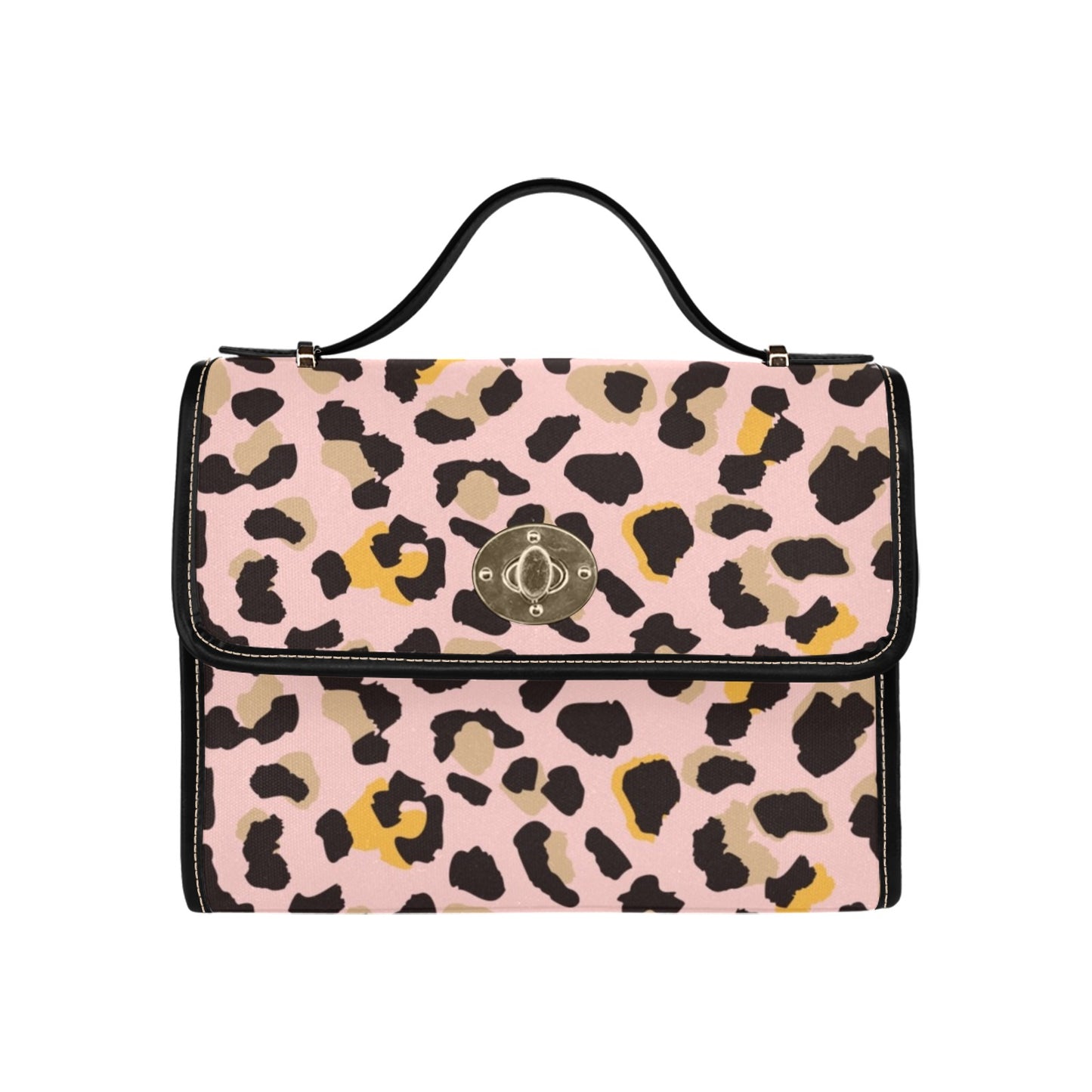 Pink Leopard Satchel Purse bag, Animal Print Cheetah Small Waterproof Canvas Cute Women Ladies Crossed Body Vegan Leather Strap Handbag