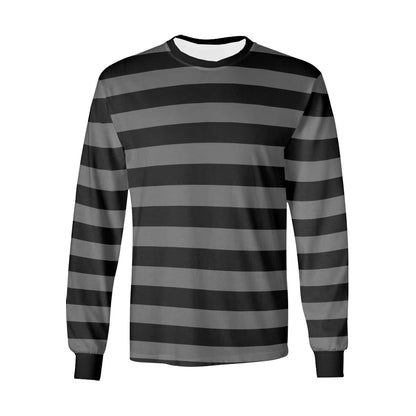 Black and Grey Men Long Sleeve Striped TShirt, Gray Graphic Vintage Retro Broad Stripes Crewneck Unisex Women Designer Male Guys Tee