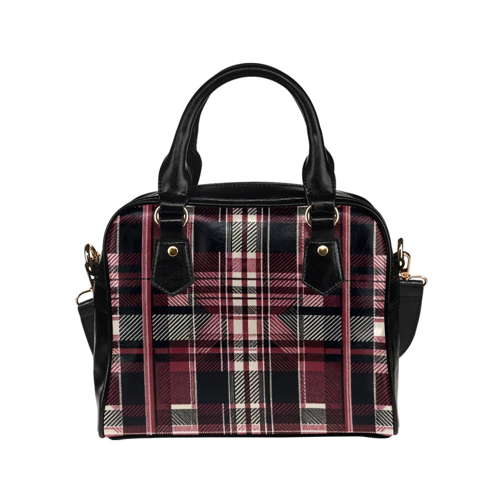 Burgundy Plaid Purse, Maroon Tartan Black Check Pattern Cute Small Shoulder Bag Vegan Leather Women Designer Handbag Crossbody Ladies