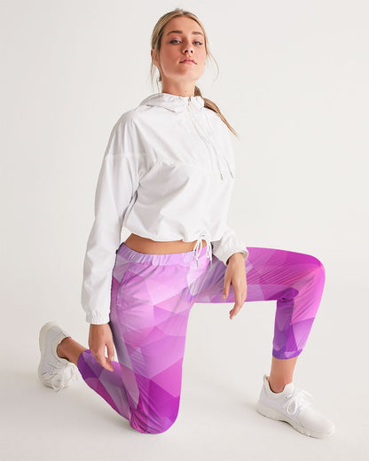 Pink Purple Ombre Women's Track Pants, Geometric Gradient Straight Leg Zip Pockets Quick Dry Festival Elastic Waist Windbreaker Ladies Pants Starcove Fashion