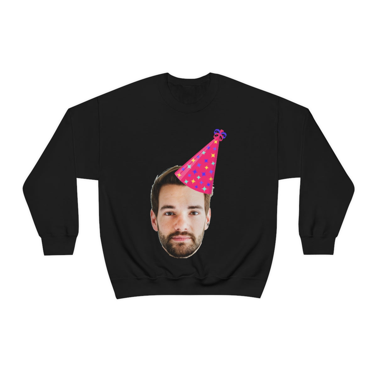 Custom Photo Sweatshirt, Face Birthday Party Hat Crewneck Fleece Sweater Jumper Pullover Men Women Adult Top Starcove Fashion