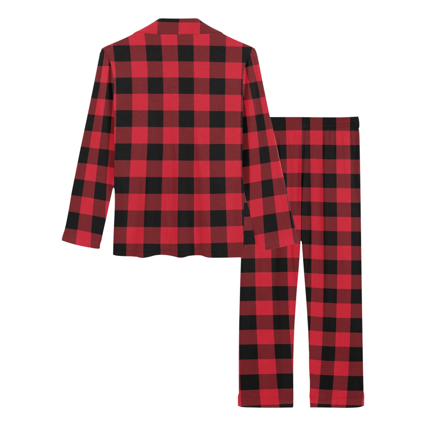 Red Buffalo Plaid Women Pajama Set, 2 Piece Pants Top PJ Checkered Winter Christmas Holiday Plaid Xmas Check Cozy Sleep Sleepwear Gift