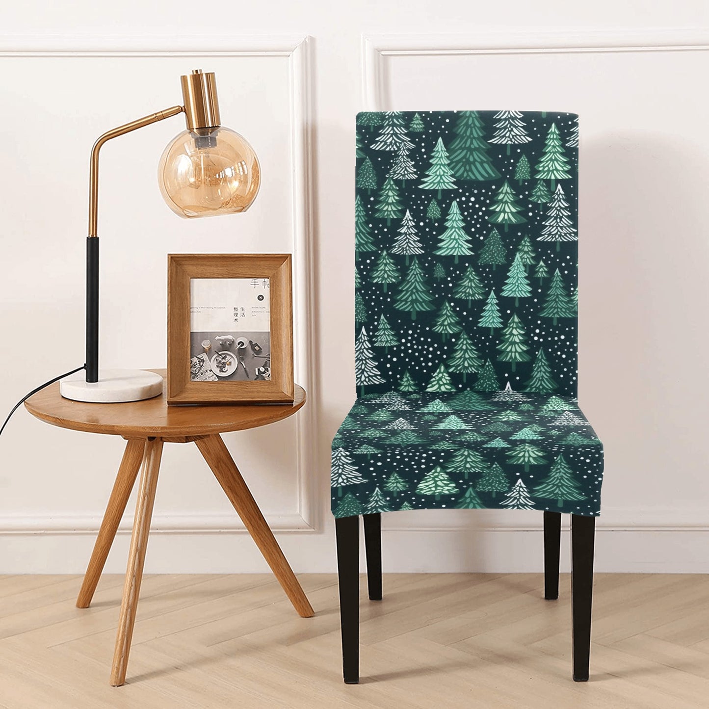Green Christmas Trees Dining Chair Seat Covers, Xmas Stretch Slipcover Furniture Dining Living Room Home Decor Modern