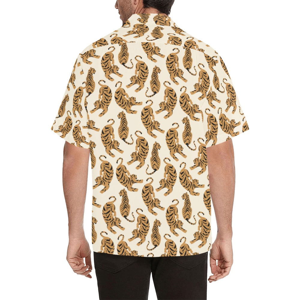 Tiger Men Hawaiian Shirt, Animal Print Vintage Retro Summer Tropical Hawaii  Aloha Beach Plus Size Cool Leaves Button Down Shirt