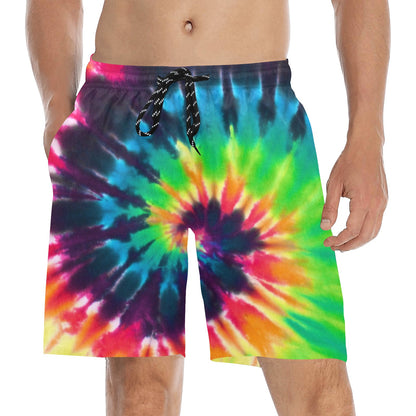 Tie Dye Men Swim Trunks, Spiral Mid Length Shorts Beach Pockets Mesh Lining Drawstring Boys Casual Bathing Suit Plus Size Swimwear Starcove Fashion