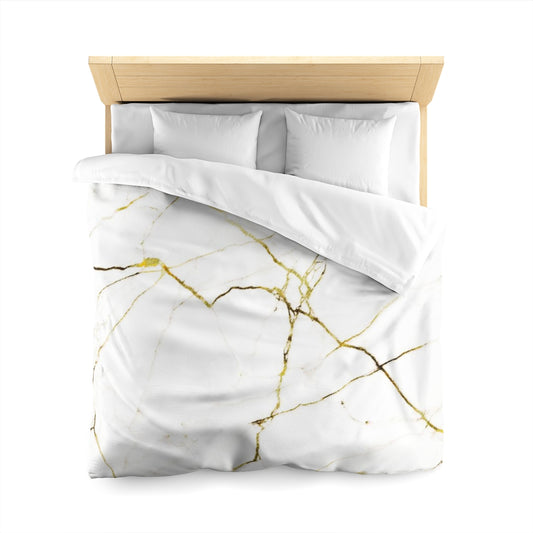 Gold Marble Print Duvet Cover, White Abstract Modern Microfiber Full Queen King Twin XL Unique Bed Cover Home Bedding Bedroom Decor Starcove Fashion