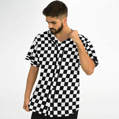 Checkered Baseball Jersey Shirt, Black White Check Men Women Unisex Vintage Season Coach Player Moisture Wicking Tshirt Starcove Fashion