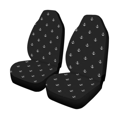 Nautical Anchor Car Seat Covers 2 pc, Vintage Sea Ocean Black Boat Sailing Pattern Front Seat Men Women Car SUV Truck Protector Accessory