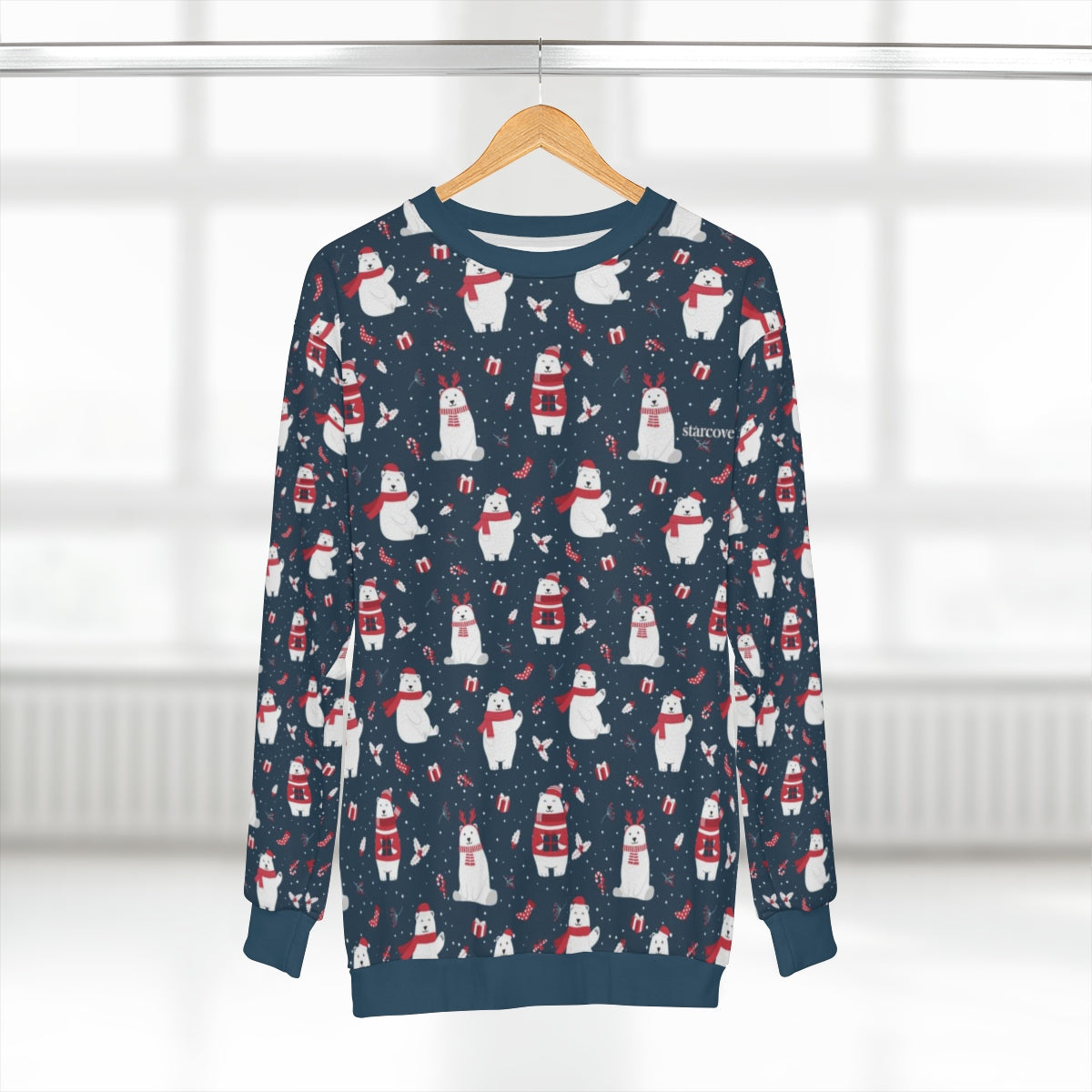 Christmas Sweater, Cute Polar Bear Blue Sweatshirt Funny Print Party Holiday December Merry Xmas Men Women Gift Starcove Fashion