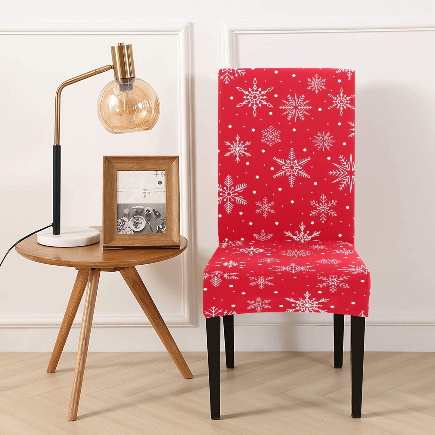 Red Snowflakes Dining Chair Seat Covers, Christmas Xmas Winter Stretch Slipcover Furniture Dining Room Home Decor