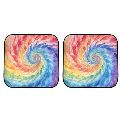 Rainbow Tie Dye Car Sun Shade 2 Piece Set, Colorful Windshield Side Window Foldable Trucks Auto SUV Trucks Protector Visor Screen Cover