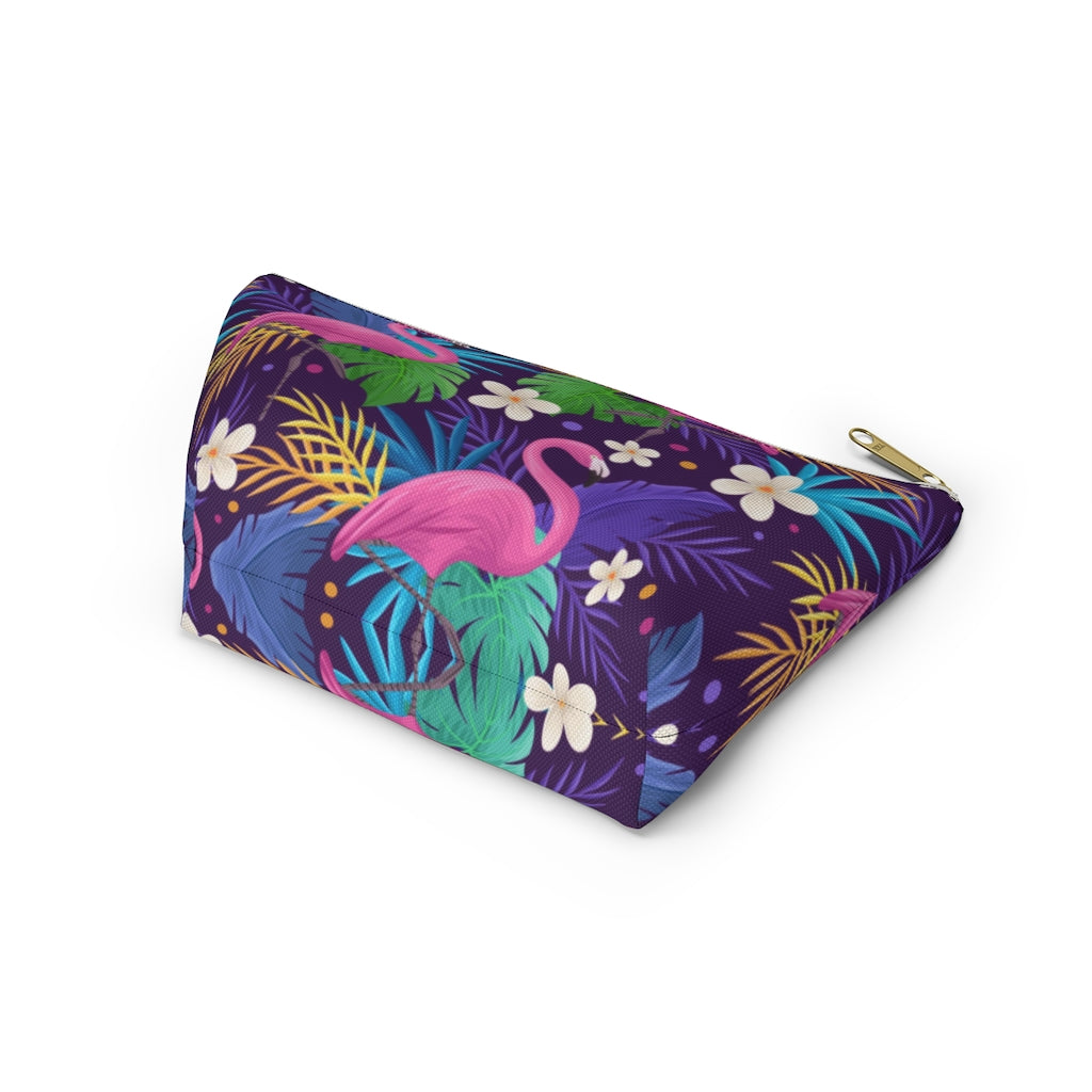 Flamingo Tropical Pouch Bag, Pink Purple Canvas Travel Wash Makeup Toiletry Bath Organizer Cosmetic Gift Accessory Large Small Zipper Starcove Fashion