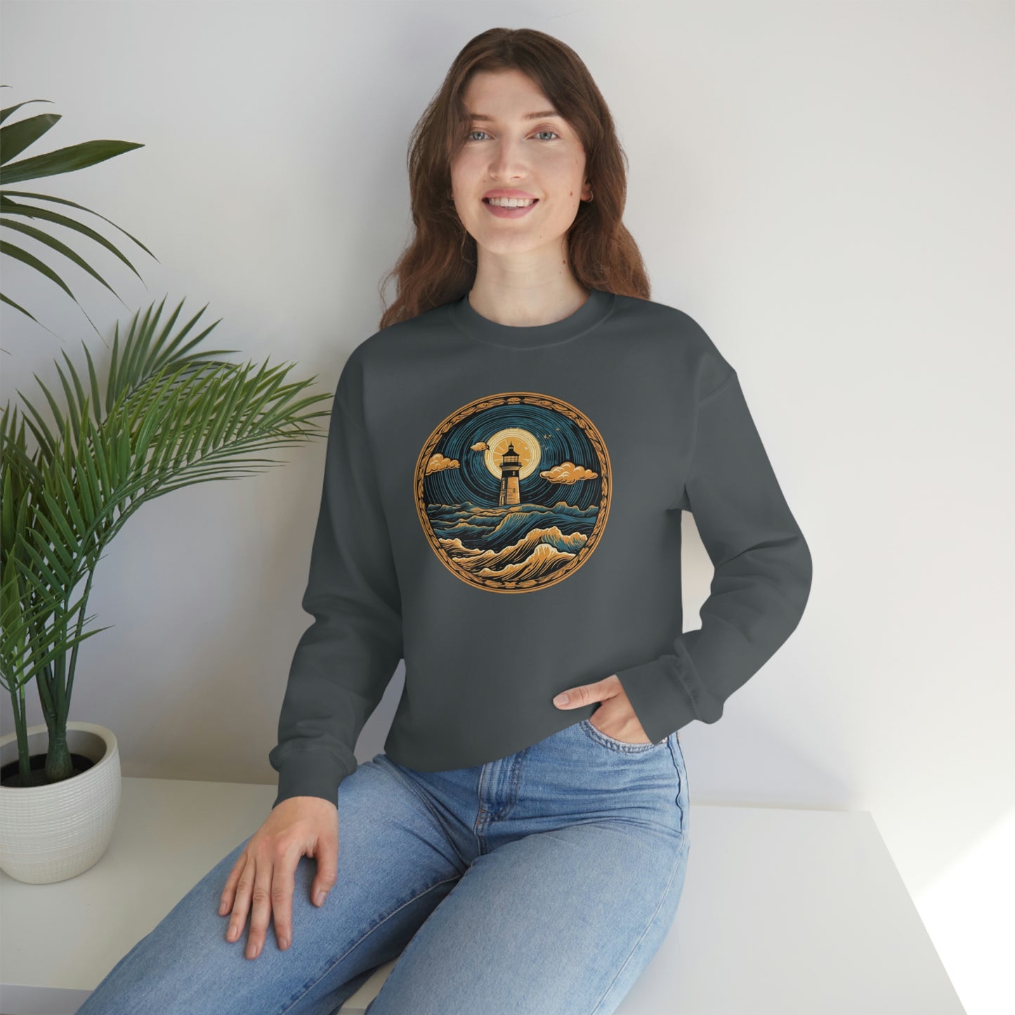 Lighthouse Sweatshirt, Waves Montauk Graphic Crewneck Fleece Cotton Sweater Jumper Pullover Men Women Adult Aesthetic Designer Top Starcove Fashion