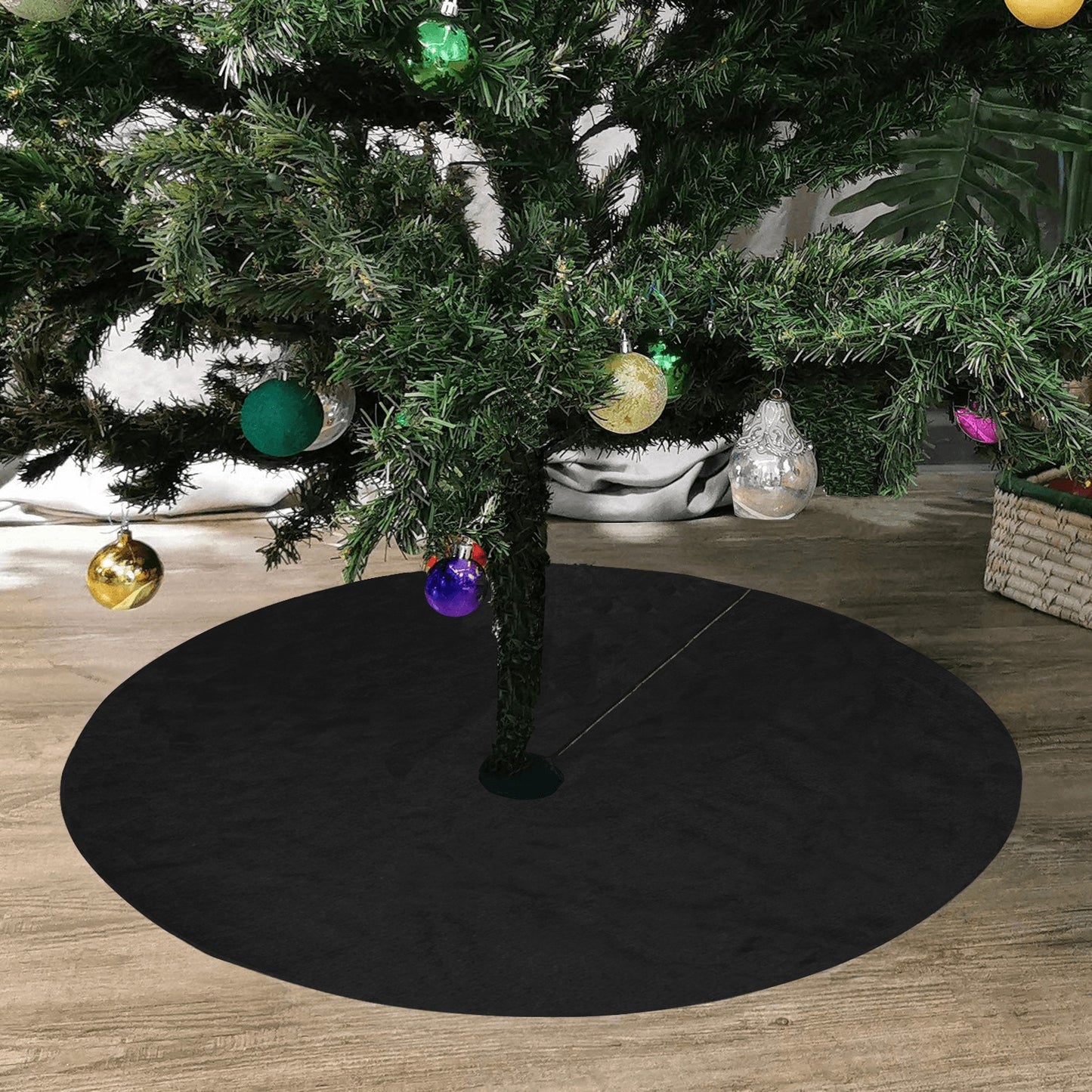 Black Halloween Christmas Tree Skirt, Solid Color Dark Grey Small Large Plain Stand Base Cover Goth Decor Decoration All Hallows Eve Party Starcove Fashion