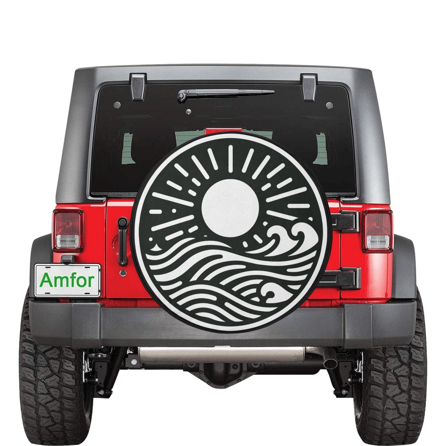 Sun Waves Spare Tire Cover, Tropical Beach Backup Camera Hole Wheel Car Accessories Unique Design Back Aesthetic Sunset Spare Rear Men Women