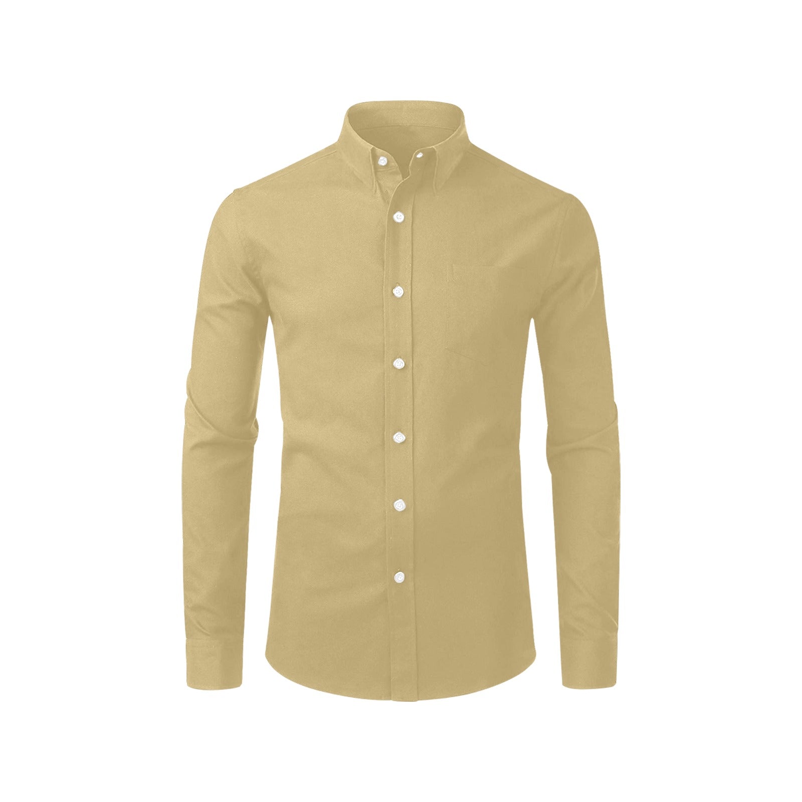 Light Brown Long Sleeve Men Button Up Shirt, Camel Plain Solid Color S –  Starcove Fashion