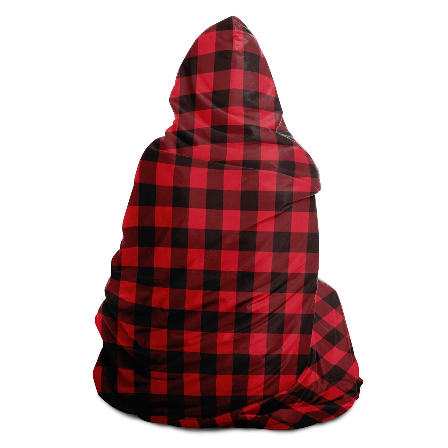 Red Black Buffalo Plaid Wearable Hooded Blanket, Sherpa Check Lumberjack Fleece Microfleece Throw Adult Youth Men Woman Cloak Winter Gift Starcove Fashion