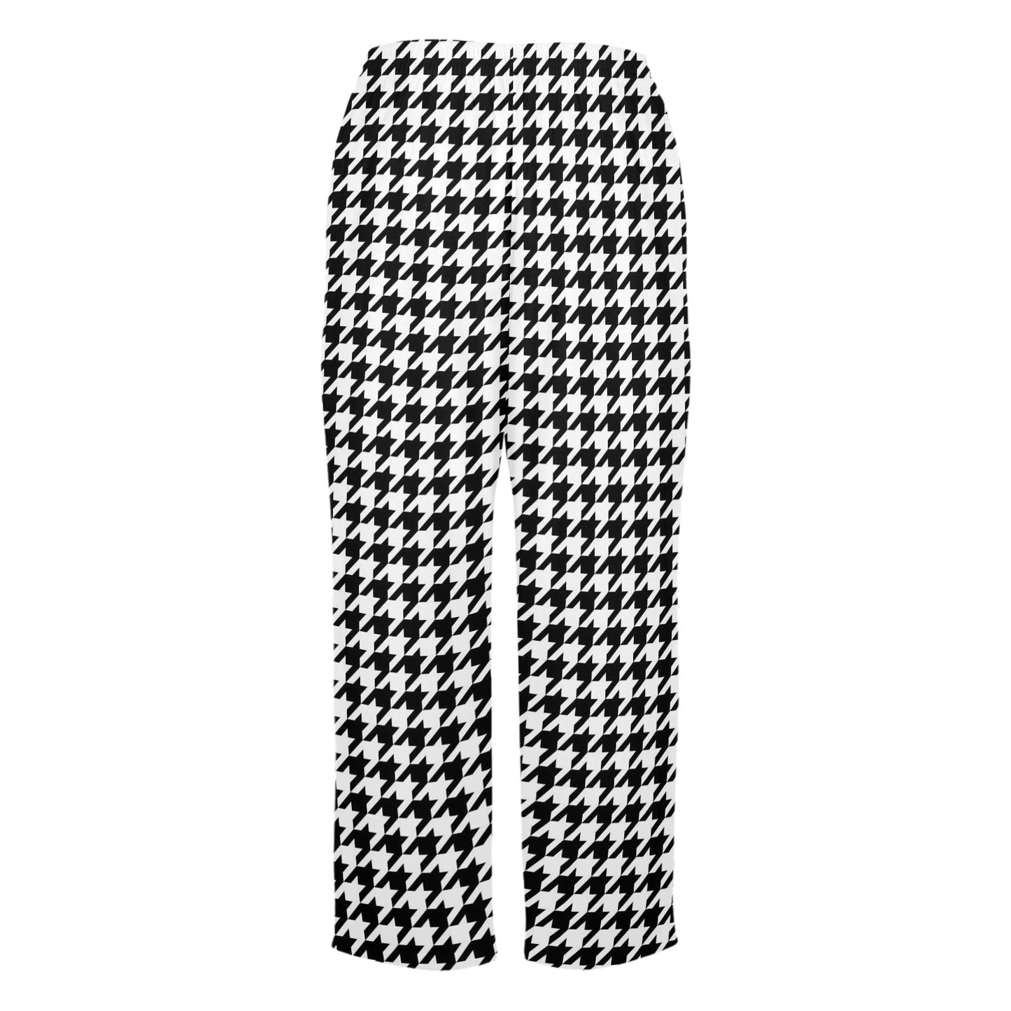 Houndstooth Women Pajamas Pants, Black White Pattern Satin PJ Pockets Trousers Couples Matching Ladies Trousers Bottoms