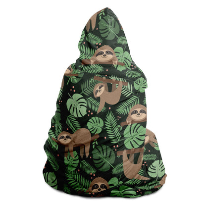 Sloth Green Hooded Blanket, Sleeping Animal Leaves Plants Cute Sherpa Fleece Soft Fluffy Cozy Warm Adult Men Women Kids Large Gift Starcove Fashion