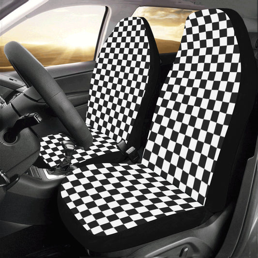 Checkered Flag Car Seat Covers 2 pc, Black White Check Buffalo Racing Pattern Front Seat Covers, Car SUV Seat Protector Accessory Starcove Fashion