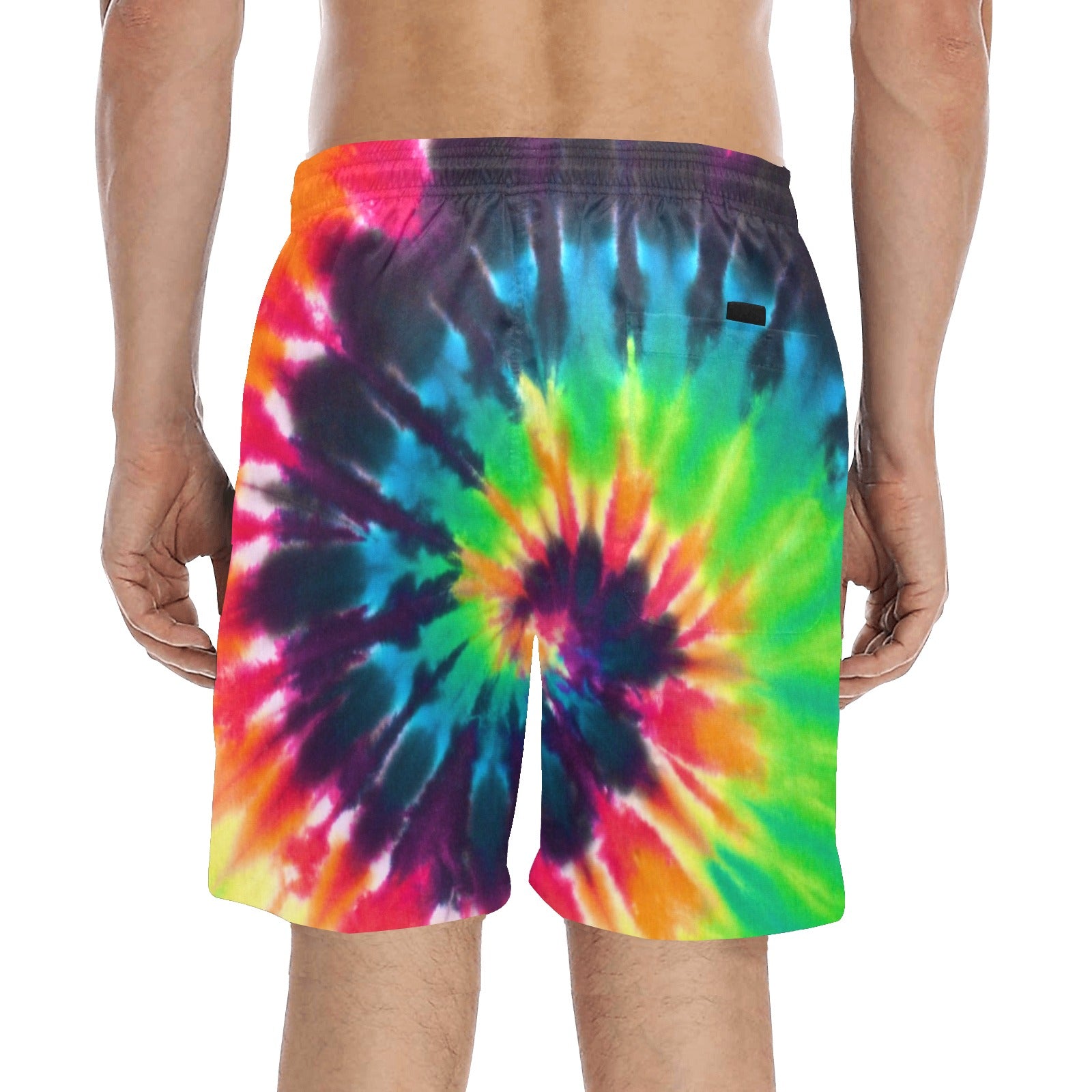 Tie Dye Men Swim Trunks, Spiral Mid Length Shorts Beach Pockets Mesh Lining Drawstring Boys Casual Bathing Suit Plus Size Swimwear Starcove Fashion