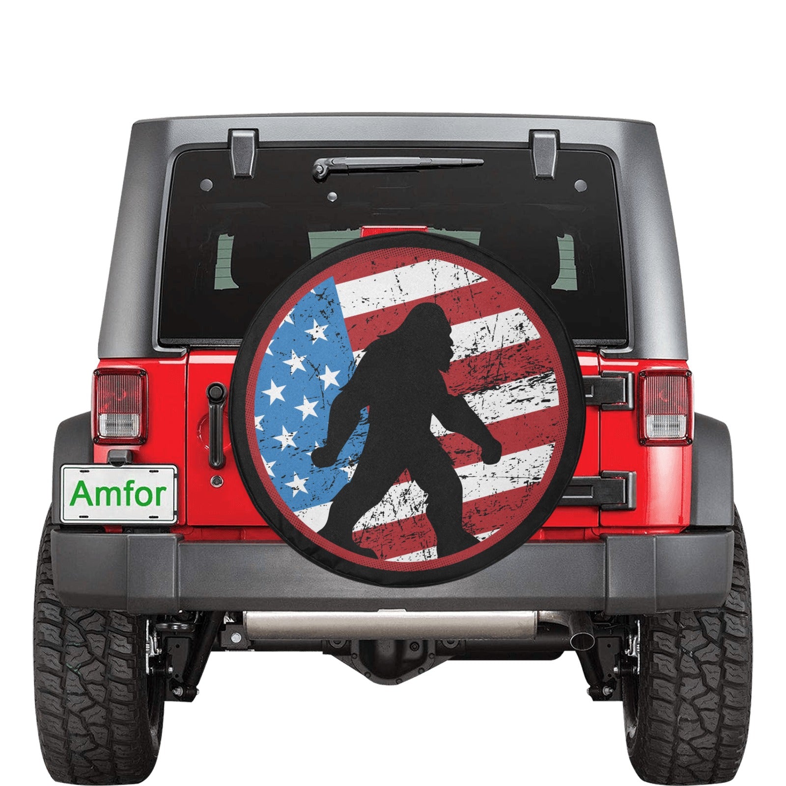 Bigfoot or Sasquatch American Flag Spare top Tire Cover for any Vehicle, Make, Model and Size