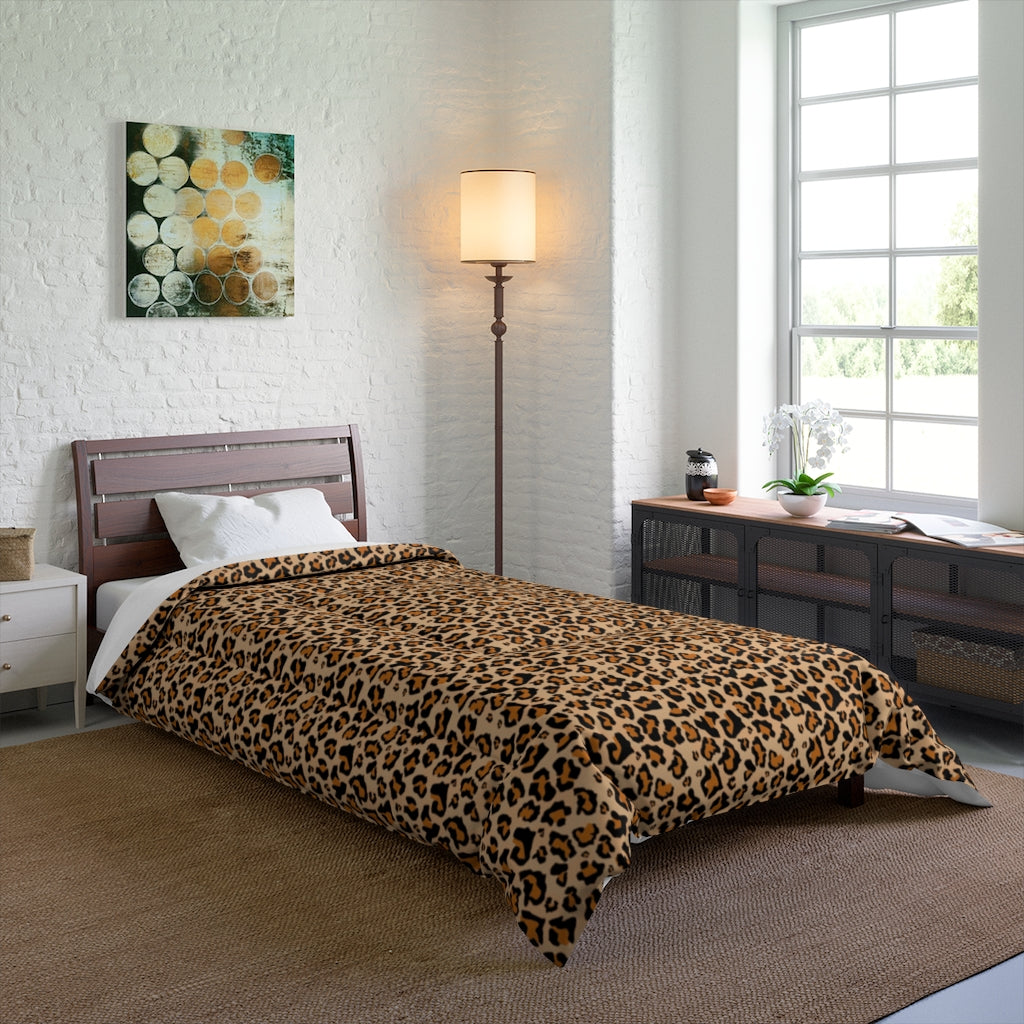 Leopard Print Bed Comforter, Cheetah Animal King Queen Twin Single