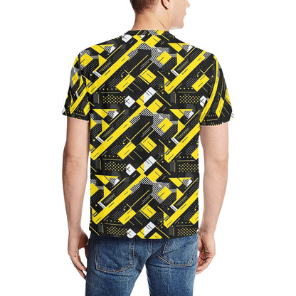 Black and Yellow Tshirt, Geometric Modern Designer Graphic Aesthetic Lightweight Crewneck Men Women Tee Top Short Sleeve Shirt