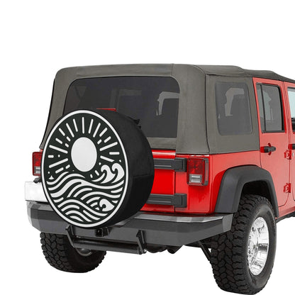 Sun Waves Spare Tire Cover, Tropical Beach Backup Camera Hole Wheel Car Accessories Unique Design Back Aesthetic Sunset Spare Rear Men Women